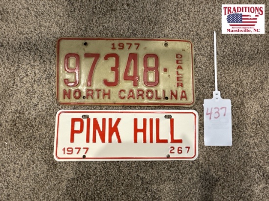 Pink Hill NC Town Tag & 1977 NC Dealer Tag