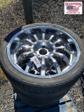 Set of 4- 5 Lug Chrome Wheels w Tires