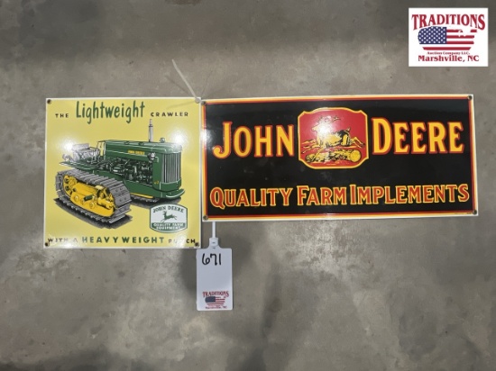 2  John Deere Porcelain Enameled Andy Rooney Signs