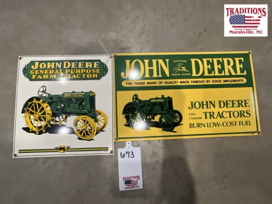 2  John Deere Porcelain Enameled Andy Rooney Signs
