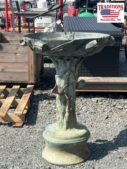 Brass Floral Themed Bird Bath with Patina