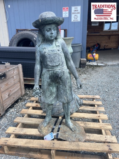 Brass Girl Garden Statue with Patina
