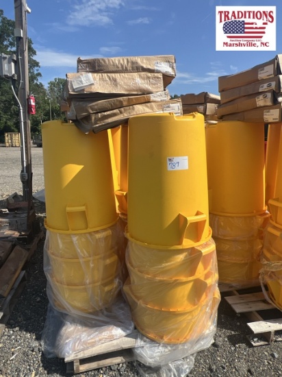 12-44 Gallon Yellow Trash Cans with Grey Lids