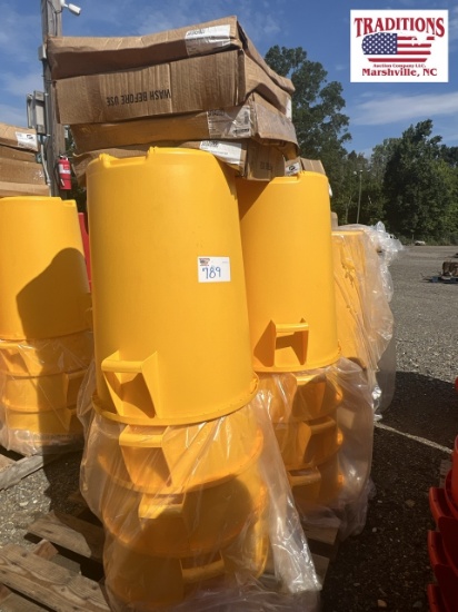 12-44 Gallon Yellow Trash Cans with Grey Lids