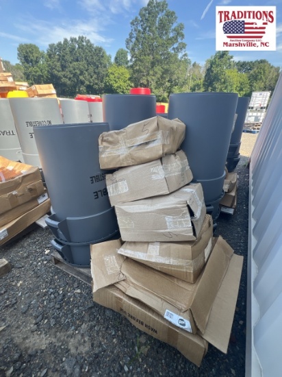 8 - 32 Gallon Grey Trash Cans with Lids & Rollers