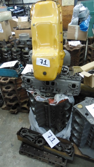 Chevy 265 engine block, bored .040, w/ 2 heads, pan, rods