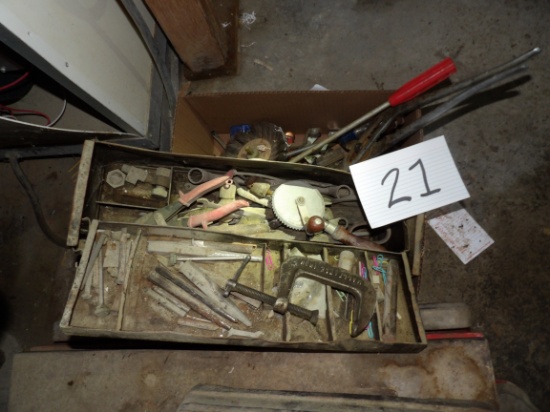 Box lot of tools - clamps, punches, pliers, screw drivers, crescent wrnch and more
