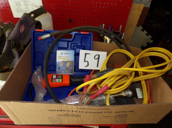 Misc. tools - jumper cables, Pittsburgh ratcheting breaker bar, DSZH refrigerant leak detector