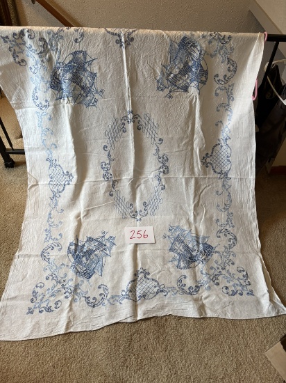 Antique Embroidered tablecloth - Patriotic Ships