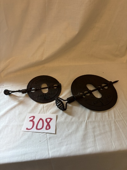 Pair of cast iron Griswold stove dampers - 6" + 8"