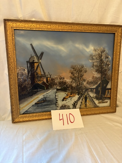 Antique Reverse Painting - A Swiss Winter