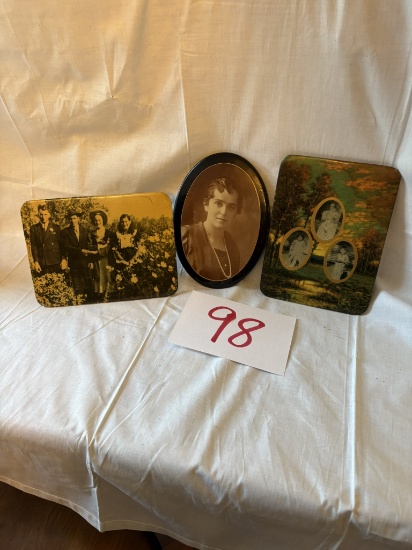 3 Celluloid photos, 1 w/ Easel back