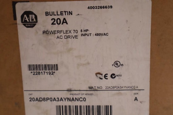 NEW Allen-Bradley 20AD8P0A3AYNANC0 SER A Powerflex AC Drive 5 HP
