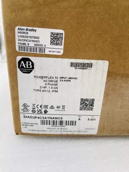 New 2022 Allen-Bradley PowerFlex 70 2HP 20AD3P4C3AYNANC0 480 VAC