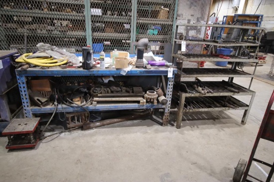 Drill Rack with Several Bits, 22" x 78" Steel Table with Contents-Steel