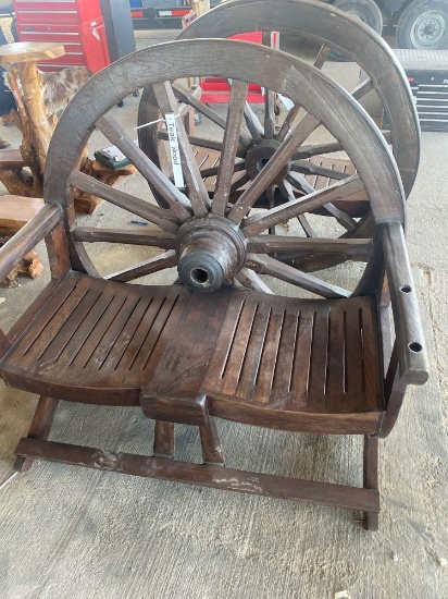 Two seater wagon wheel bench