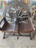 Two seater wagon wheel bench