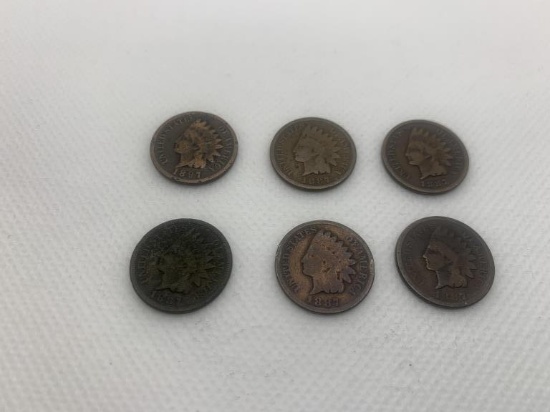 6 1887 Indian Head Pennies