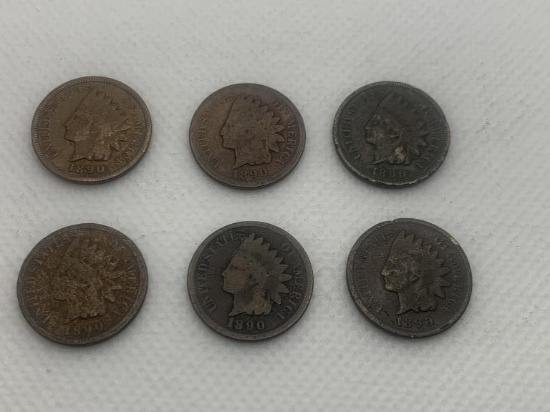 6 1890 Indian Head Pennies