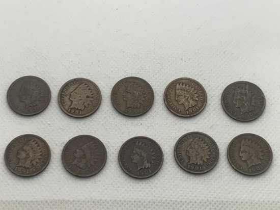 10 1901 Indian Head Pennies