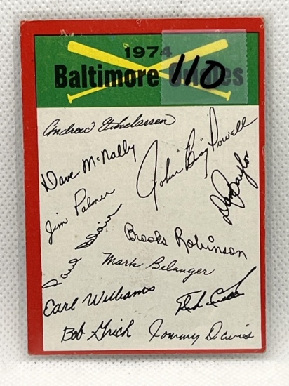 1974 Topps Baltimore Orioles Team Signature Card