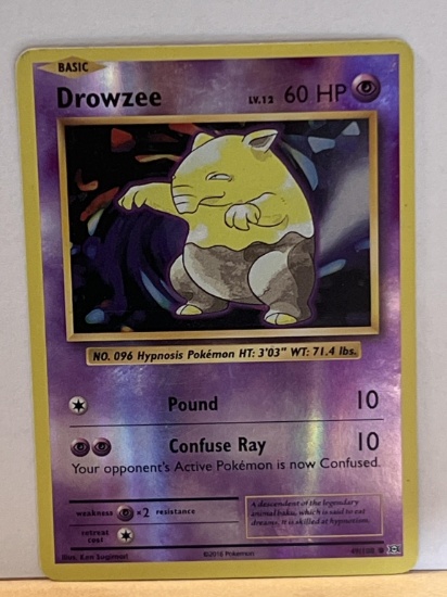 2016 Pokemon Rare Drowzee Holo Card 49/108