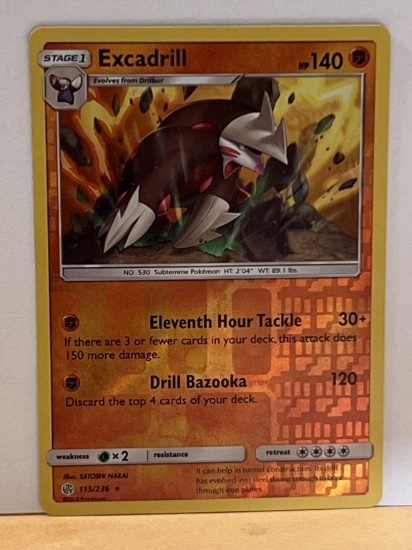 2019 Pokemon Rare Excadrill Holo Card 115/236