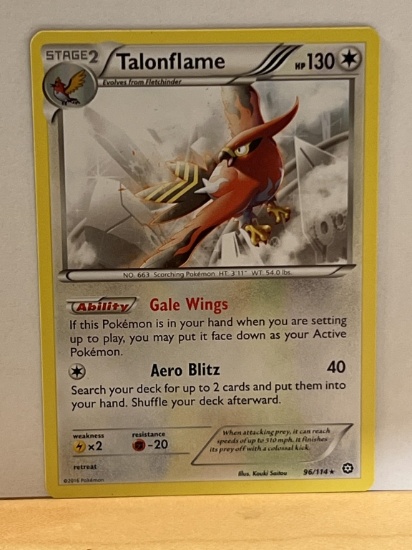 2016 Pokemon Rare Talonflame Card 96/114
