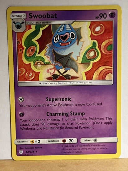 2019 Pokemon Rare Swoobat Card 88/236
