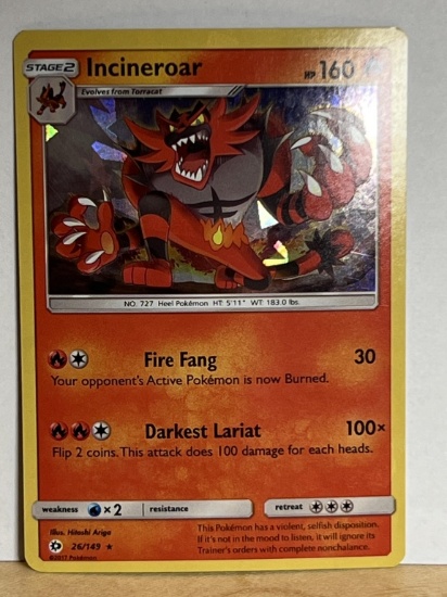 2017 Pokemon Rare Incineroar Holo Card 26/149