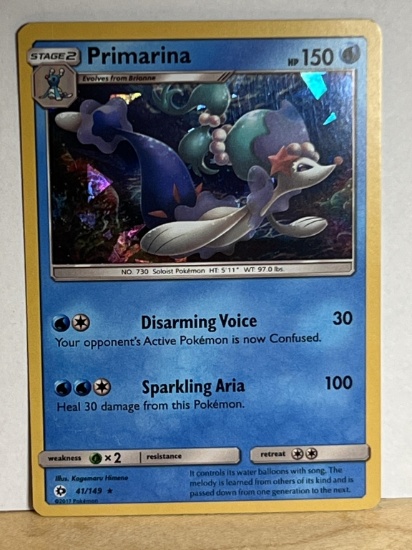 2017 Pokemon Rare Primarina Holo Card 41/149