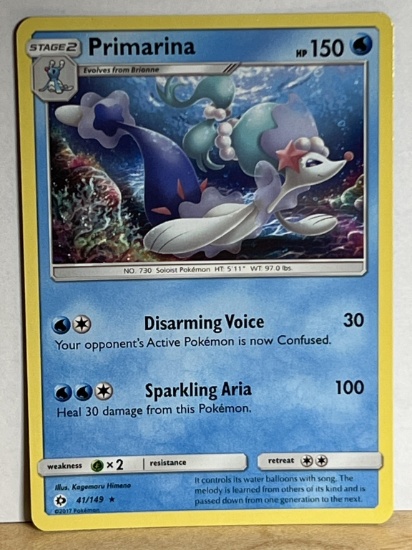 2017 Pokemon Rare Primarina Card 41/149