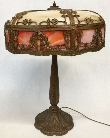 Antique Slag Panel Glass Lamp.