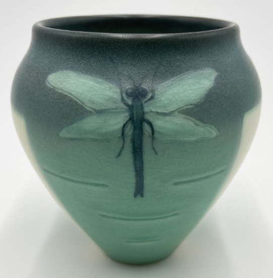 Rookwood Artist Signed Vase With Dragonflies.