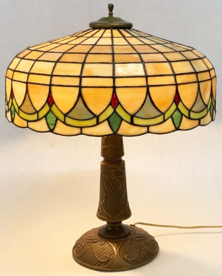 Older Leaded Stained Glass Table Lamp.