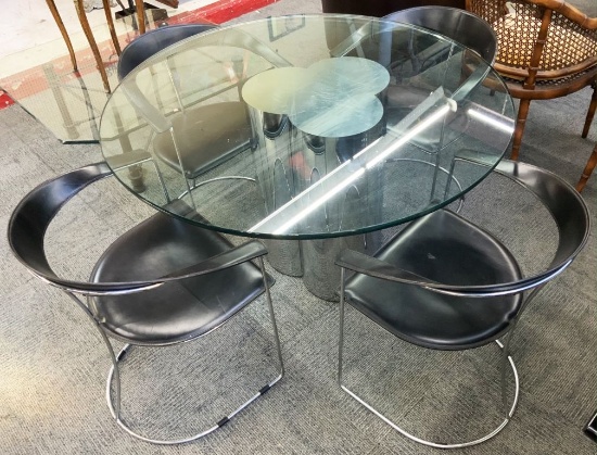 Modern Chrome Glass-top Table W/4 Chairs.