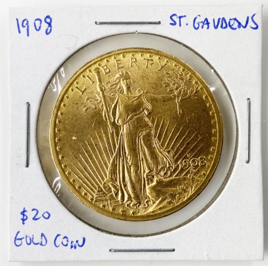 1908 St. Gaudens $20 Gold Coin.