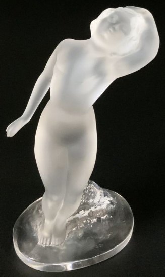 Signed Lalique Crystal Nude Woman Figure, Danseuse