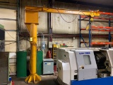 PEDESTAL JIB CRANE, 1,000 lb. cap., w/ 1 T. pneumatic chain-link style hoist (Located at: P & M