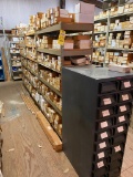 LOT OF FASTENERS, proprietary to aviation industry, on (3) shelving units, shelving included