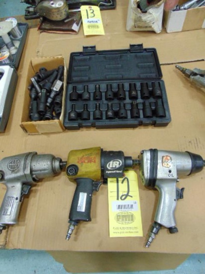 LOT OF PNEUMATIC IMPACT WRENCHES (3), 1/2", w/ Hex impact sockets, assorted