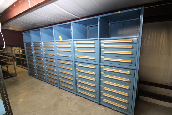 TOOL CABINET, LYON, multi-section, 60-drawer, 15' x 2' x 7'