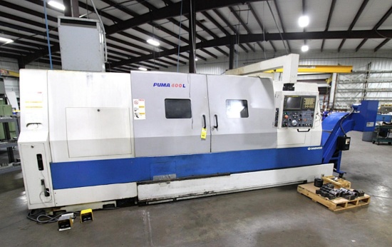 CNC LATHE, DAEWOO PUMA MDL. 400LB, Mfg. 2003, Fanuc 18i-T CNC control, 18" pwr. chuck, 10-pos.