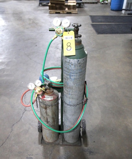 OXYGEN/ ACETYLENE TORCH CART, w/ gages & torch head