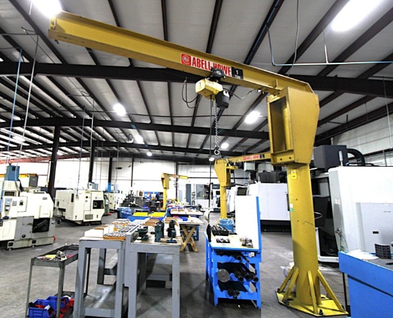 PEDESTAL JIB CRANE, ABELL-HOWE, 1 T. CAP., w/ Yale electric chain hoist