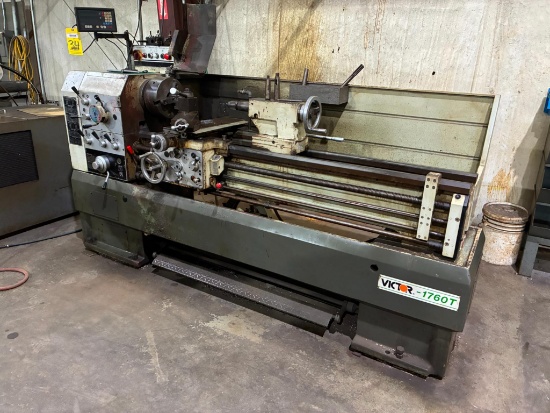 ENGINE LATHE, VICTOR MDL. 1760T, 17" X 60", 10" chuck, 2-axis DRO, Aloris tool post, thread dial,