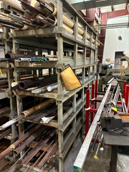 LOT OF RAW MATERIAL, 6-tier, w/ bar stock, pipe stock & sq. stock, assorted (on stackable metal