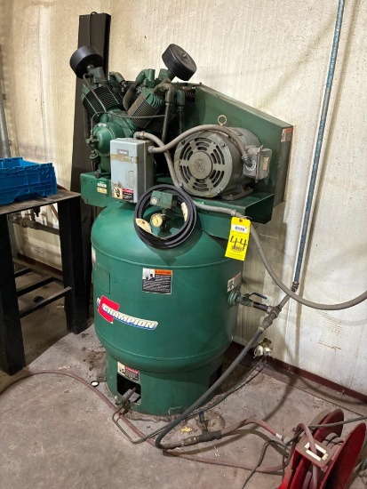 RECIPROCATING AIR COMPRESSER, CHAMPION MDL. VR10-0, 10 HP., 2-stage, 3-phase, w/ spare belt, 80 gal.