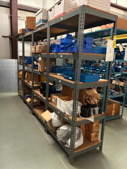 LOT OF ADJUSTABLE METAL SHELVING UNITS (9), w/ MDF boards, grey