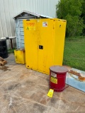 LOT CONSISTING OF: (2) flammable material storage cabinets & (1) industrial waste oily rag bucket